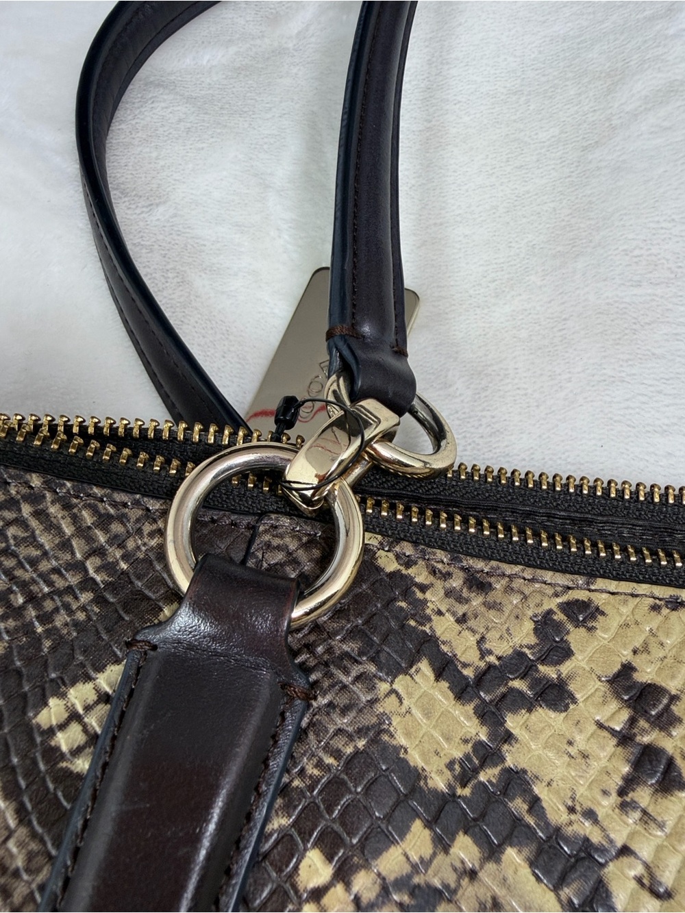 Coach Snake Print Satchel Handbag Brown Tan Leather Trim Gold Hardware - Picture 12 of 15